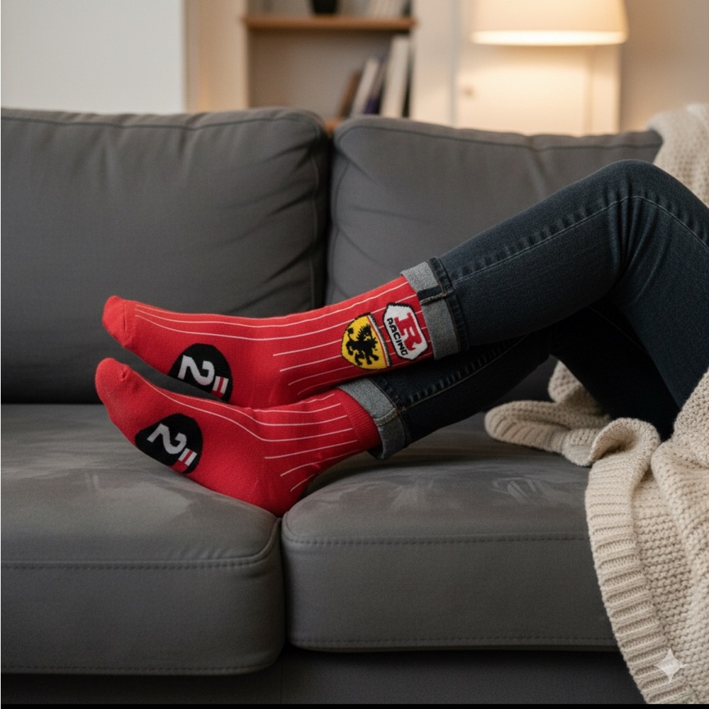 Bold Red Racing Graphic Men's Socks Retro Nostalgia Gift One Size Fits Most